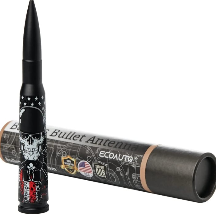 🚘50 Cal Badass Bullet Antenna for Ford Dodge GMC Chevy & Jeep 2007+ Stand Out Upgrade Your Truck Antenna Anti-Theft Design Military-Grade Quality Auxiliary Audio Inputs