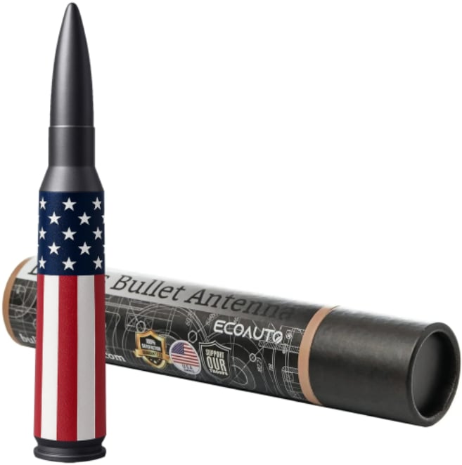 🚘50 Cal Badass Bullet Antenna for Ford Dodge GMC Chevy & Jeep 2007+ Stand Out Upgrade Your Truck Antenna Anti-Theft Design Military-Grade Quality Auxiliary Audio Inputs